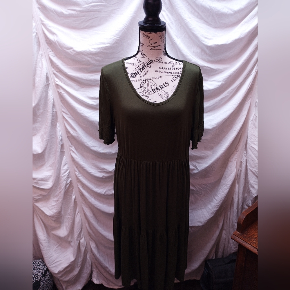 Elegant Sleeve Olive Dress